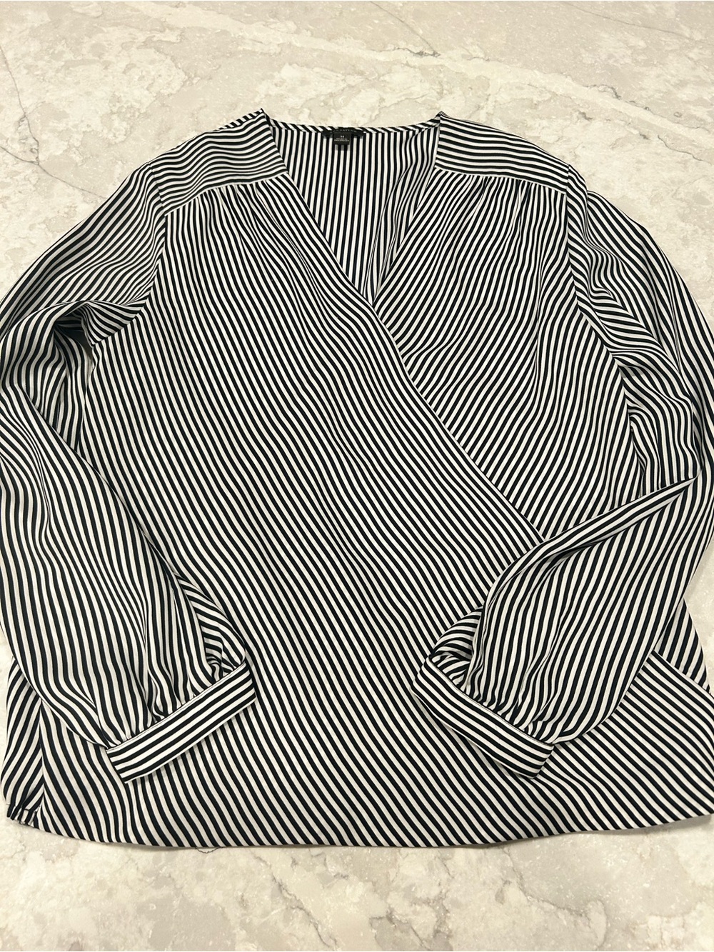 Ann Taylor Navy & White Vertical Stripe Top